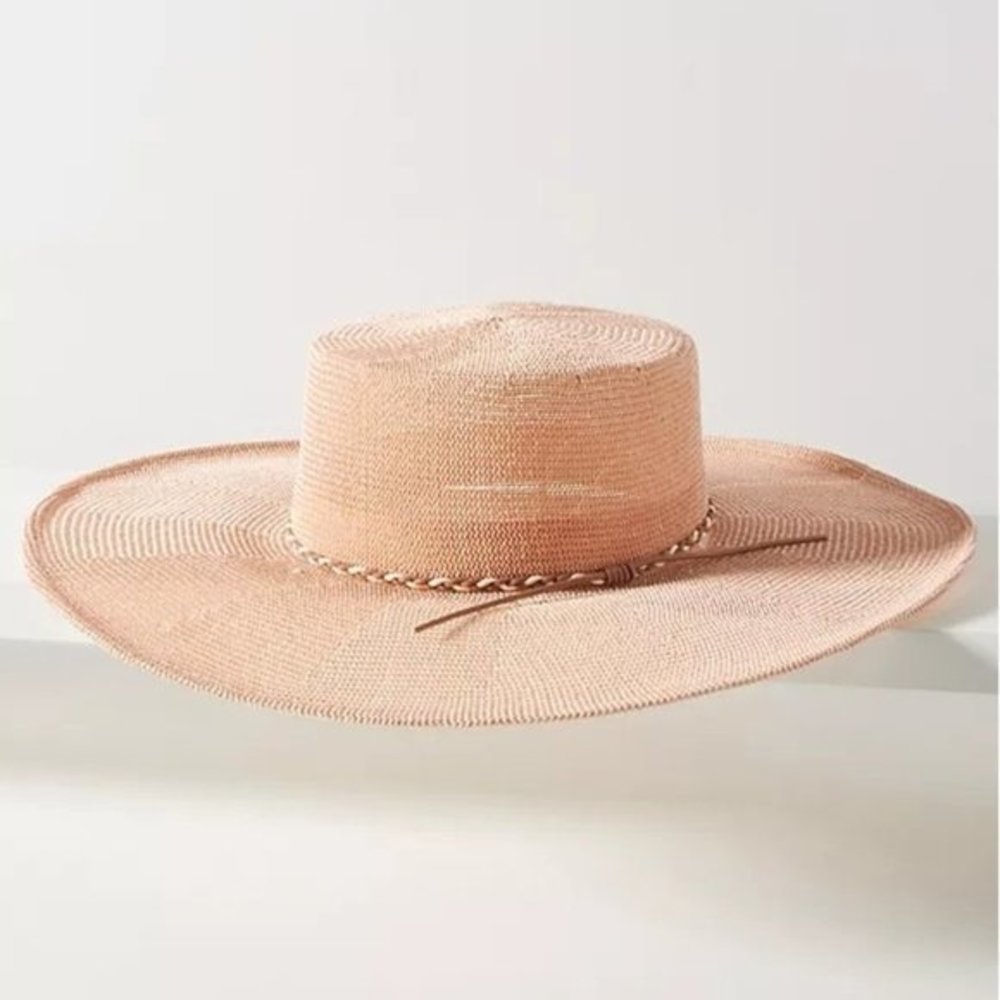 NWT Anthropologie Braid-Trimmed Rancher Hat Ivory Blush Women’s Beach